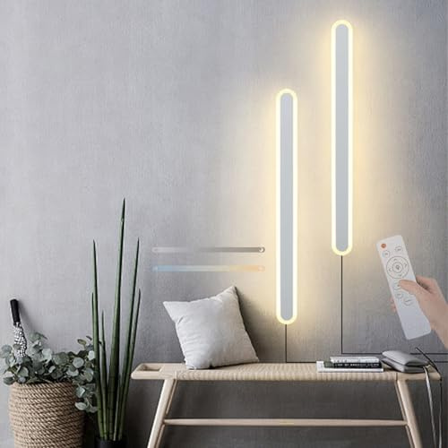 TZSMUM Wandlampe mit Schalter und Stecker LED Wandleuchte Innen Dimmbar Modern Flurlampe mit Fernbedienung Moderne Wandbeleuchtung für Schlafzimmer Treppenhaus Wohnzimmer (Weiß,200CM)