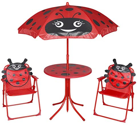 HEFZGDB 3-TLG. Garten-Bistro-Set für Kinder mit Sonnenschirm Rot Gartenstühle Gartenmöbel Set Gartentisch Geeignet für Terrasse, Garten, Pool.