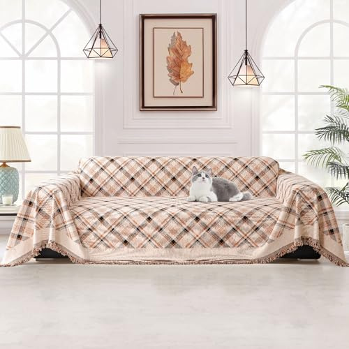 jianyana Sofa überzug Sofaüberwurf Weich Strapazierfähig Wendbar Chenille Universal Couch überzug Modernes Karomuster lschutz für 2 3 4 Sitzer Sofa Zweisitzer L-förmige Ecke Futon Sofas(180x380cm)