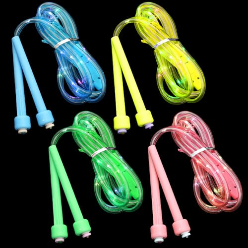 4 stycken lysande hopprep, hopprep med LED, tre ljuslägen, jump rep, speed rep för sport, fitnessträning, utomhusaktiviteter