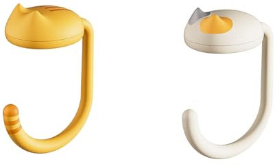WIOPA Handtaschen-Aufhänger für Tisch, Schreibtisch, 2er-Set, Gelb-Weiß, Kunststoff, Klebehalterung, 5 kg Tragfähigkeit, Katzen-Design