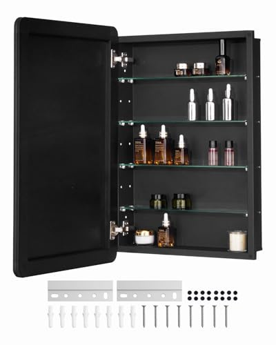 VEVOR Medicine Cabinet, 20 x 30 inch, Medicine Cabinet for Bathroom with Mirror, Aluminum Frame Bathroom Wall Cabinet, 4-layer Adjustable Shelves, Recessed & Wall-mounted Installation