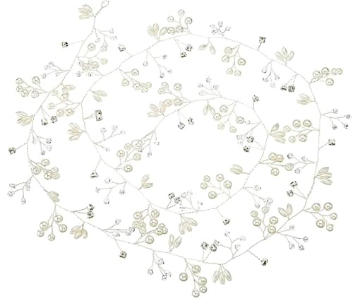 CUEMOON 50cm Haardraht Hochzeit Haarschmuck Haardraht Perlen Strass Brautschmuck Braut,Strassbesatz Haarband und Stirnband mit Kristall,Kopfschmuck Kopfabdeckung für Frauen und Mädchen