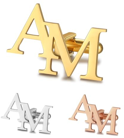 Albertband Personalisierte Manschettenknöpfe mit A-Z Alphabet Buchstaben Graviert 2 PCS Name Manschettenknöpfe für Männer Business Party Weihnachten Bräutigam Trauzeuge Geburtstag