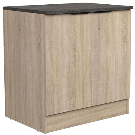 Module de cuisine bas Arko style industriel couleur chêne rugueux et noir avec 2 portes 80 x 86 x 60 cm