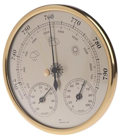 Outdoor Barometer Thermometer Hygrometer,3-in-1 All-Season Wall Hanging Weather Barometer,Portable Traditional Analog Weather Station,Suitable for Hotels,Warehouses,Offices,Factories(Gold)