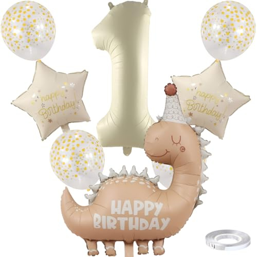 Liitata 1. Dino Geburtstags Party Deko Dino Geburtstag Luftballon Set Creme Zahl 1 Folienballon Großes Dinosaur Luftballon für Junge Mädchen Geburtstag Party Deko