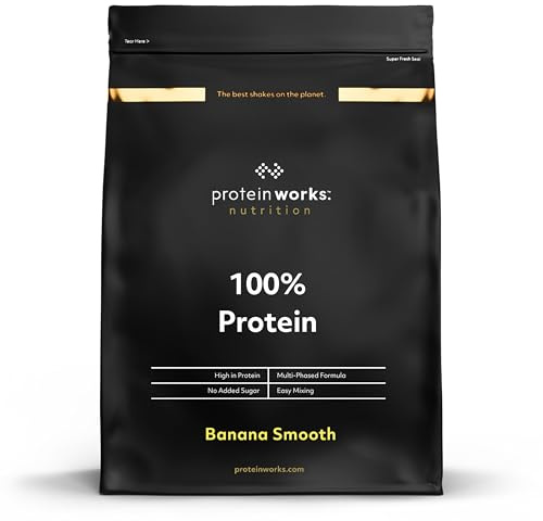 Protein Works - 100% Protein Poudre, 50 Portions, Mélange Quadri-Protéines, Peptides de Glutamine, Formule Protéinée Propre, Banane Onctueuse, 1.25kg