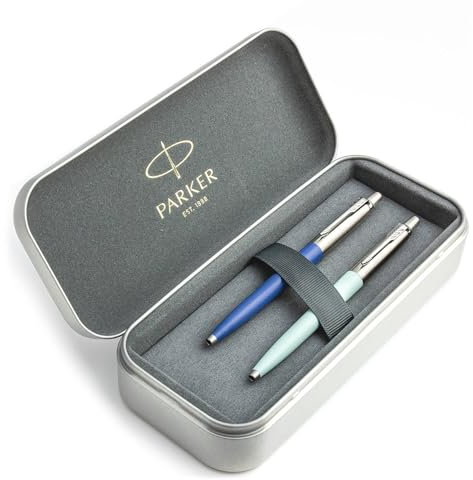 Parker Jotter Originals Kugelschreiber-Geschenkset mit elegantem Metallgehäuse-Logo in Blue Denim und Arctic Blue