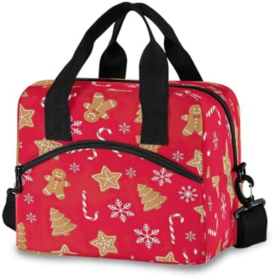 Sac à déjeuner isotherme mignon en pain d'épice pour l'école, le bureau ou le pique-nique Rouge 29,4 x 18,1 x 24,1 cm