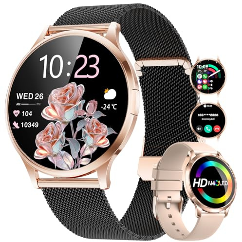 SUNKTA Thin Smart Watch for Wome, 1.32 AMOLED HD Display, 100+ Sports Mode Fitness Tracker Watch, 5ATM Waterproof/IP68/Pedometer/Sleep Ladies Smartwatch, iOS Android Smart Watches for Women