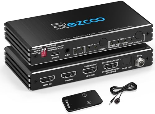 Extractor de Audio HDMI 2.1 eARC 2 en 1 de 8K@60Hz 4K@120Hz, Switch HDMI eARC de 7.1Ch, ARC SPDIF de 5.1Ch, VRR, ALLM, HDCP 2.3, HDR10, CEC compatible con PS5, Xbox, AMD Control remoto IR Gestión EDID