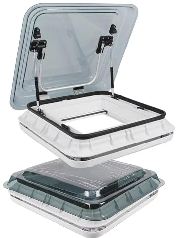 Lanterneau Camping Car 700x500 en Aluminium avec LED et Store Pare-Soleil, Double vitrage en Acrylique Support hydraulique Fluide, Support hydraulique, pour caravanes, camions-Restaurants, Gris