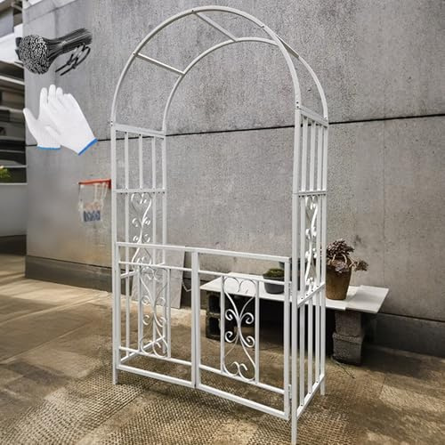 Ukkajovlex Arche Métal De Jardin, Arcade De Mariage avec Portillon, Arche De Jardin pour Plantes Grimpantes 52x114x210 Cm Revêtue De Poudre, Arceau À Rosiers Treillis pour Plantes Grimpantes(White)