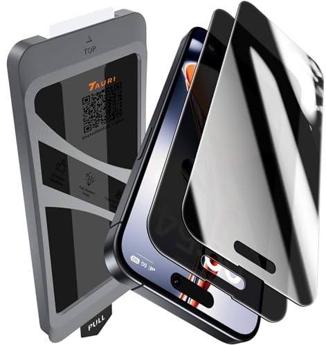 TAURI für iPhone 15 Pro Sichtschutz 6,1 Zoll - 2 Stück | mit Staubfreie Installationswerkzeug, 9H Glas Displayschutz, Full Screen Blasenfreie-Schutzfolie, Kompatibel mit Hülle