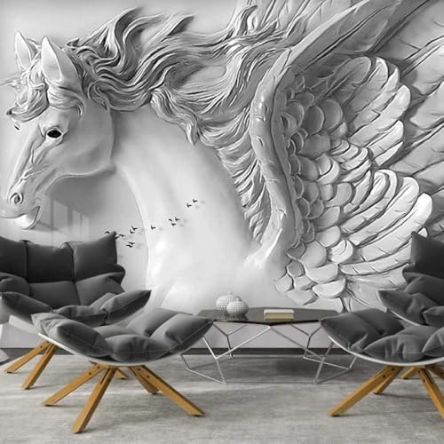 Tzxztt Abstrait Tridimensionnel Bas Relief Plâtre Cheval Au Galop Ailes Papier Peint 3E Moderne Soie Texturée Haut De Gamme IdéAl Pour Le Salon Et La Chambre à Coucher-430cm×300cm