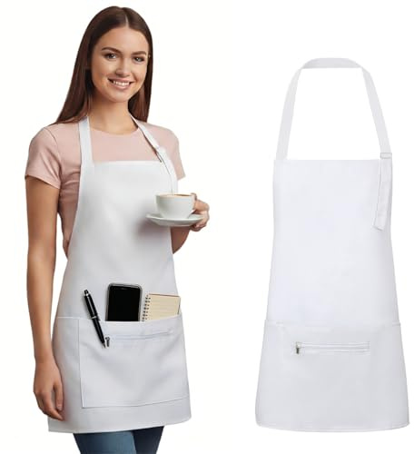 ViEinkaufen White Apron, Waterproof Kitchen Cooking Apron
