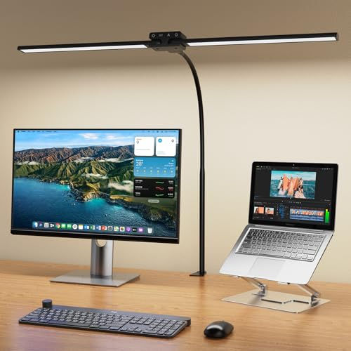 KableRika Lampe de Bureau LED Double Tête Dimmable 24W 80CM 1200lm Noir