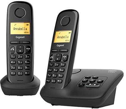 Gigaset A270A Duo, Due Telefoni Cordless con Segreteria Fino a 25 Minuti - Vivavoce - Chiamate tra interni, Trasferimento di Chiamata, Nero (versione Italiana)
