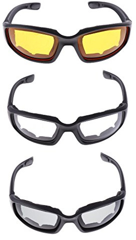 perfk 3 Paires De Lunettes D'équitation Moto Anti-Vent Rembourrées Confortables