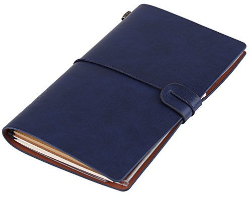 Asixx Resedagbok, anteckningsbok, läder, dagbok, klassisk vintagestil, resenärer, anteckningsbok för män och kvinnor, påfyllningsbar anteckningsbok och resedagbok, 20,8 x 12,8 cm (mörkblå)