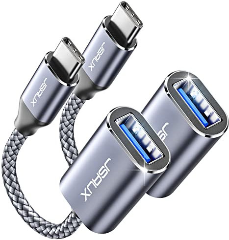 JSAUX Adattatore da USB C a USB 3.0 [2 Pezzi] Cavo OTG USB di Tipo C Maschio a USB Femmina Compatibile con iPhone 16 Pro Max/15 Pro Max, iPad Pro, MacBook Pro/Air, Galaxy S24/S23 Ultra, Huawei-Grigro