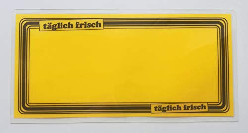 10 laminierte Preisschilder 110 x 216 mm zitronengelb für Obst und Gemüse mit Aufdruck Werbesymbole