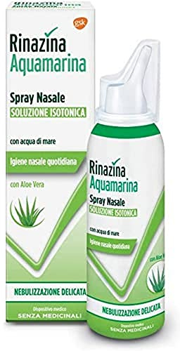 Rinazina Aquamarina Spray Nasale Isotonico con Aloe Vera, Nebulizzazione Intensa, adatto per il lavaggio nasale degli adulti, 100 ml​