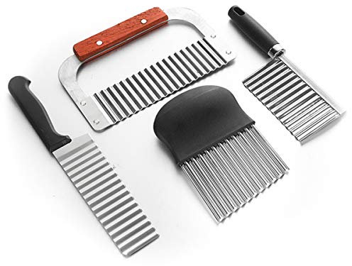 DBAILY Lot de 4 coupes-frites ondulés en acier inoxydable - Pour pommes de terre, légumes et oignons