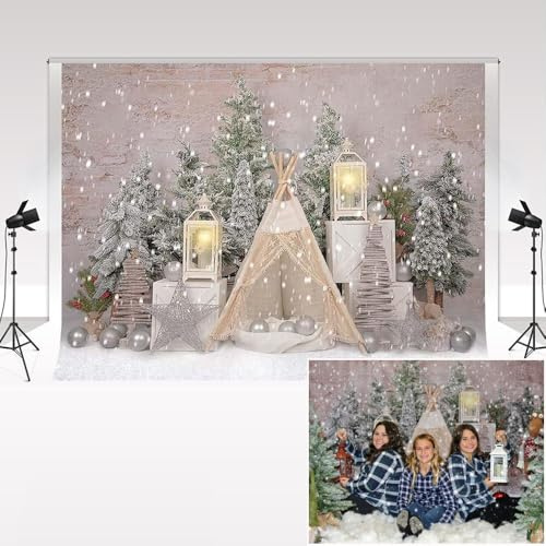 Kate Frohe Weihnachten Thema Foto Hintergrund Weihnachtsbaum Zelt Schneeflocke Fotografie Hintergrund für Fotoshooting Familienparty Kinder Hintergrund Fotostudio Requisiten 10x6.5ft/3x2m