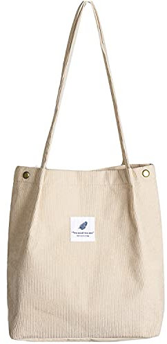 Etercycle Cord Umhängetasche Damen, Schultertasche Groß Cord Tasche Lässige Tote Handtasche Fashion Stofftasche für Alltag, Büro, Schulausflug und Einkauf (Beige)