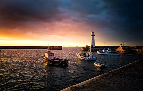 LHJOYSP 3D Puzzel Kinder 1000 Teile Stadt Meer Himmel Sonnenuntergang Küste Leuchtturm Boot Pier England Port Donnahardy Nordirland 75x50cm