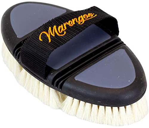 Marengos - Glanzbürste Flex schwarz/grau – Pferdebürste mit extrem weichen Ziegenhaar-Borsten – entfernt feinen Staub – flexibel & ergonomisch – Fellbürste in schwarz/grau