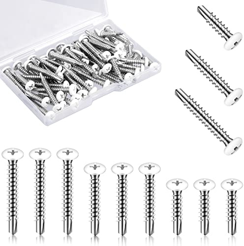 Funrous 120 Pcs #8 White Pan Head RV Screw White Sheet Metal Self Tapping Screws for Self Tapping Drill Fasteners Cargo RV Exterior Fasteners, Enclosed Trailer Repair Tools, 3 Sizes