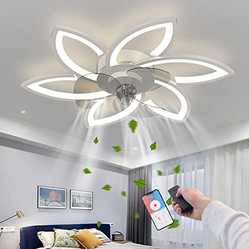 LED Ceiling Light with Fan and Remote Control Quiet Chandelier Pendant Light Silent Led Fans Dimmable Adjustable Wind Speed Contemporary Ceiling (Color : White)