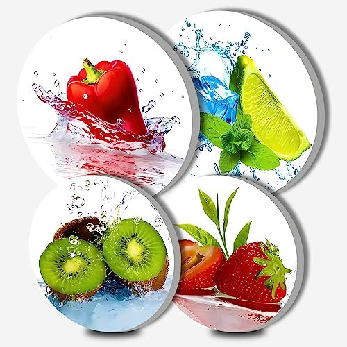 Colorful Fruits Round Metal Hob Covers 4-Piece White Stove Plate Cooker Hob Covers for Electric Cookers Top Burner Gas Range Oven Protector Kitchen Tools Accessories Dining Room Cooktop Decorative