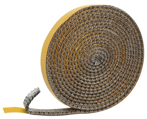 VMUTGA Guarnizione Stufa a Legna, Nastro Autoadesivo in Fibra di Vetro Camino Guarnizione Resistente al Calore Corda Ermetico per Stufe, Tubi Di Forni, Porta del Forno, Caminetti (3mm x 10mm x 3m)