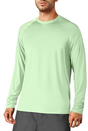 Camisetas de natación para hombre, protección solar UPF 50+, protección solar UV para pesca, senderismo, natación, playa, correr, secado rápido, color verde claro, talla 2XL, Verde claro, XX-Large