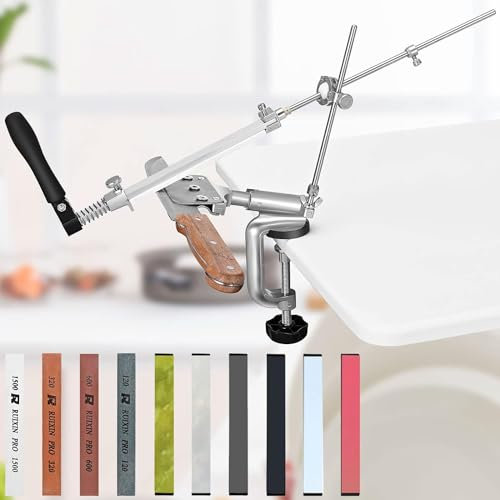 MusyVocay Afiladores de cuchillos manuales profesionales 10 piedras de afilar, afilador de cuchillos con diseño giratorio de 360 ​​° para cocina casera, molienda de piezas de precisión