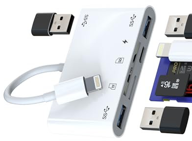 Lightning to USB OTG TF SD Card Reader Charger Dongle (6in1)for Apple iPhone Adapter Cable Micro SD Camera Mouse Keyboard Memory Viewer Flash Drive Stick Cord Converter Compact Photography Accessorie