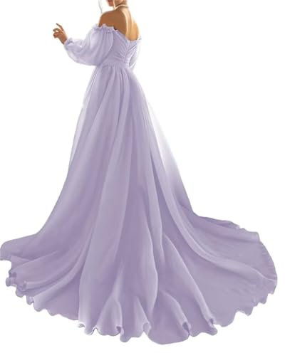 KURFACE Vestido de princesa de manga larga hinchado para graduación, vestido de novia con abertura para boda, dama de honor, vestidos de noche formales WSX474, Lila, 54 Más