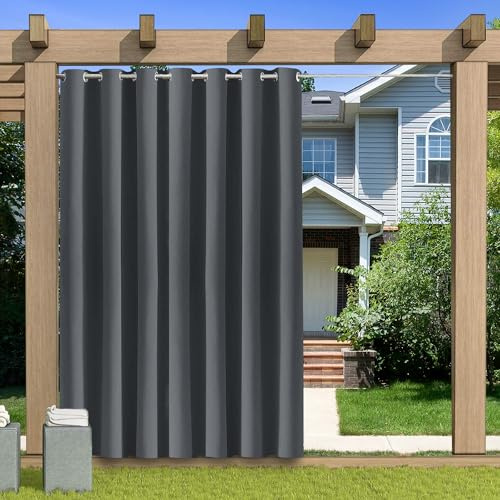 KUZRZNH Outdoor Vorhang Blickdicht Wasserdicht Wetterfest Blackout Outdoorvorhänge mit ösen, Sichtschutz Sonnenschutz Gardine/Vorhänge for Patio Balkon Pavillon,Dunkelgrau,1 Stück|120x213CM(BxH)