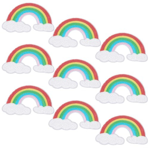 INFUNLY 10 Stück 20x13 cm/7.9x5.1 Zoll Pailletten-Regenbogen-Aufbügler, Pailletten-Regenbogen, Aufnäher, Regenbogen-Pailletten-Stoffapplikation, Bügel- Und Nähzubehör Für Kleidung, Jeans, Jacken, Tasc