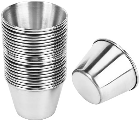 yomoe Paquet de 24 Tasses à Sauce en Acier Inoxydable - Ramequins à Condiments Ronds Individuels, Ensemble de Cuisine de Sauce à Trempette SûRe/Portion de Qualité Commerciale
