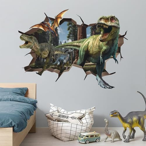 ANHUIB Dino Wandtattoo,Wandtattoo Dinosaurier 3D,Wandaufkleber Dino Groß,Wandtattoo Kinderzimmer Junge,3D Wanddurchbruch Wandaufkleber,Wandsticker für Jungen Schlafzimmer Babyzimmer Spielzimmer Deko