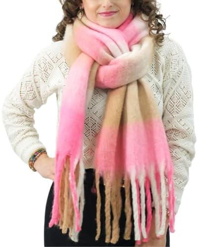 XIFRIKA Bufanda XXL suave de Invierno para Mujer con Flecos Lisa o Cuadros | Tamaño Grande 248 × 39 cm, 100% poliéster y tacto cálido. Disponible en 28 colores lisos y estampados de cuadros.