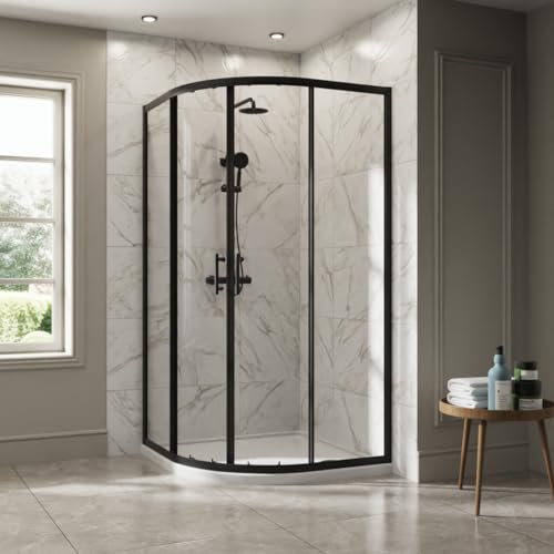 NRG 900 x 900mm Matte Black Framed Quadrant Shower Enclosure Sliding Door for Wet Room Cubicle Enclosures