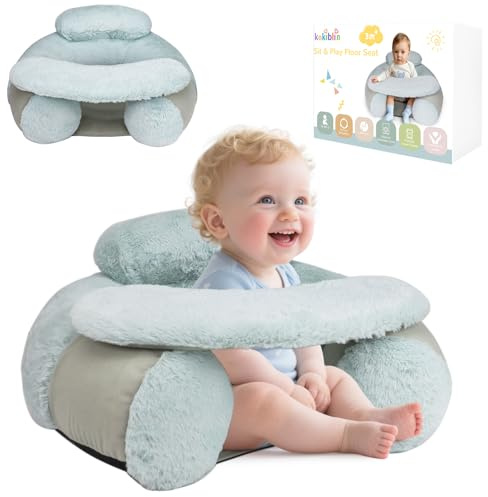 KAKIBLIN Baby Sit Me Up Sitz, aufblasbarer Babysitz mit Bezug für Babys von 3–36 Monaten, tragbar, aufblasbarer Sitz- und Spielbodensitz zum Sitzen, aufblasbarer Babysessel zum Sitzen, Grau