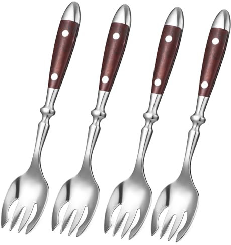 ULTECHNOVO 4pcs Reusable Sporks Stainless Steel Salad Forks Wooden Handle Mixing Forks for Camping Cutlery and Salad Server