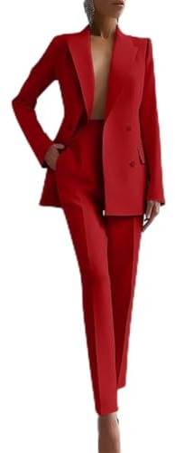 Tuta da donna casual a due pezzi con cappotto a maniche lunghe e pantaloni a vita alta per l'uso quotidiano (Rosso XL)